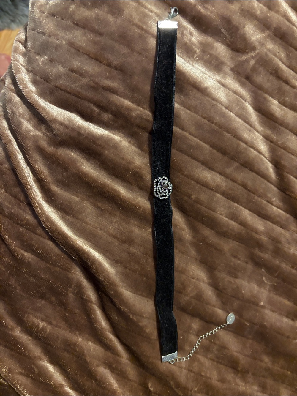 Ardene Black Velvet Choker with Rhinestone Floral Accent